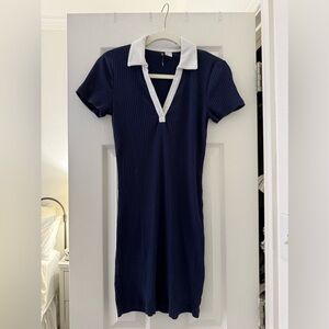 H&M Navy and White Ribbed Mini Dress
